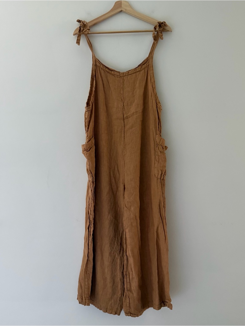 Meo Meli Italian Linen Overalls Jumpsuit Relaxed Fit Cognac Brown Size Small